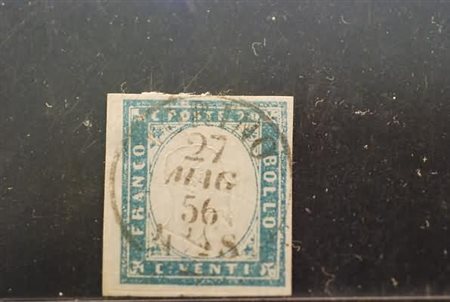 REGNO DI SARDEGNA - 1856, 20 c. cobalto latteo chiaro (15c). Bella qualità....