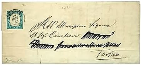 REGNO DI SARDEGNA - 1857, 20 c.cobalto verdastro (15e) su lettera da Vigevano...