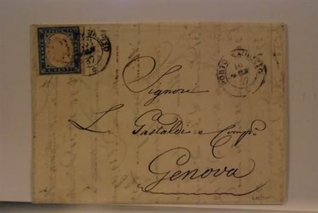 REGNO DI SARDEGNA - 1857, 20 c. cobalto verdastro (15e) su lettera da Porto...