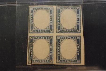 REGNO DI SARDEGNA - 1861, 20 c.celeste grigiastro (15Db) quartina con i...