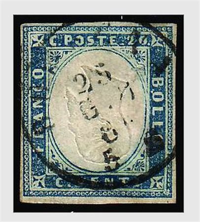 REGNO DI SARDEGNA - 1861, 20 c. celeste grigiastro (15Db) con effigie...