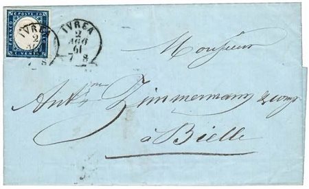 REGNO DI SARDEGNA - 1861, 20 c. cobalto oltremare scuro (15Di) su lettera da...