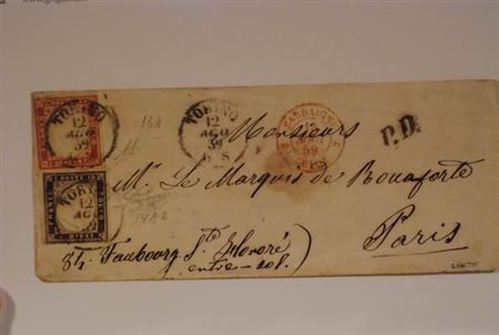 REGNO DI SARDEGNA - 1859, 40 c. rosso scarlatto (16A) + 10 c. bruno violaceo...