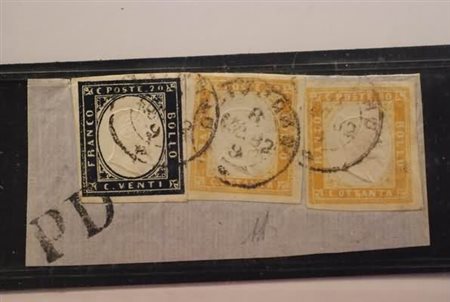 REGNO DI SARDEGNA - 1862, 80 c. giallo (17Da) 2 esemplari + 20 c. indaco...