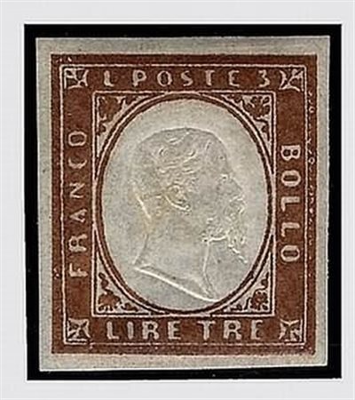 REGNO DI SARDEGNA - 1861, 3 lire rame vivo (18A). (Cert. R. Diena).(GOMMA...