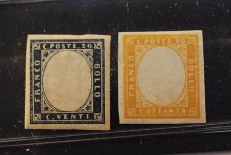 REGNO DI SARDEGNA - 1862, 2 valori senza effigie : 20 c. e 80 c.(17A).(GOMMA...
