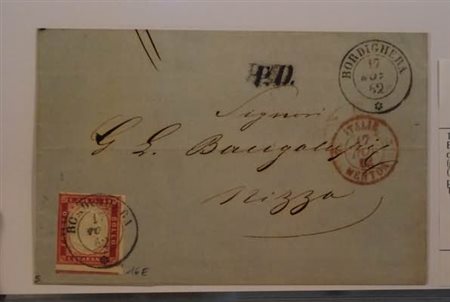 REGNO DI SARDEGNA ANNULLAMENTI - 1862, BORDIGHERA doppio cerchio (p.5) su 40...