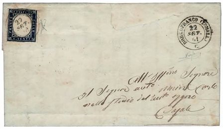 REGNO DI SARDEGNA ANNULLAMENTI - 1861, BORGOFRANCO (LOMELL.A) (p.R2) su 20...