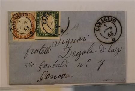 REGNO DI SARDEGNA ANNULLAMENTI - 1863, CARAGLIO (p. 5) su 5 c. + 10 c....