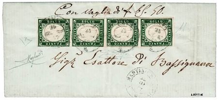 REGNO DI SARDEGNA ANNULLAMENTI - 1857, CAVA doppio cerchio (p. 9) su 5 c....