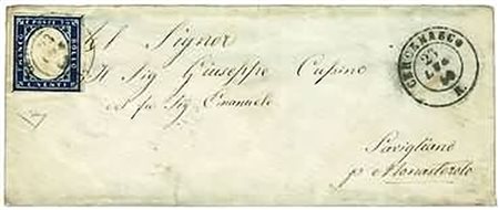 REGNO DI SARDEGNA ANNULLAMENTI - 1860, CERCENASCO (p.R3) su 20 c.azzurro...