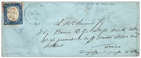 REGNO DI SARDEGNA ANNULLAMENTI - 1862, CIRIE' doppio cerchio azzurro (p.R1)...