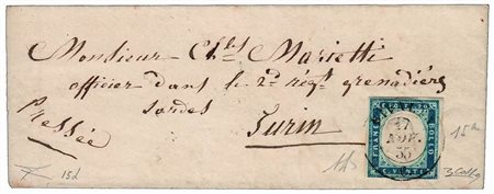 REGNO DI SARDEGNA ANNULLAMENTI - 1855, RIVALTA (p.12) su 20 c.cobalto latteo...