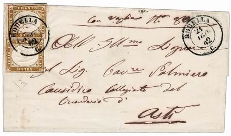 REGNO DI SARDEGNA ANNULLAMENTI - 1862, ROBELLA (p.13) su due esemplari da 10...