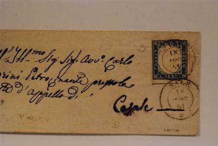 REGNO DI SARDEGNA ANNULLAMENTI - 1861, SALE (p. 5) su 20 c. (15D) su bustina...