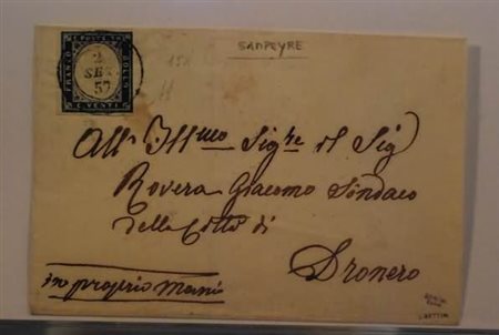 REGNO DI SARDEGNA ANNULLAMENTI - 1857, SAMPEYRE (p. 8) su 20 c. (15Aa) a filo...