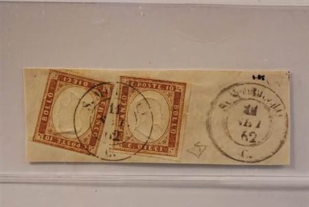 REGNO DI SARDEGNA ANNULLAMENTI - 1862, S. MORIZIO (p. 7) su 10 c. (14Dg) 2...