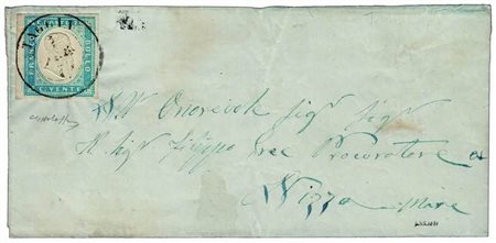 REGNO DI SARDEGNA ANNULLAMENTI - 1856, TAGGIA doppio cerchio (p.5) su 20 c....