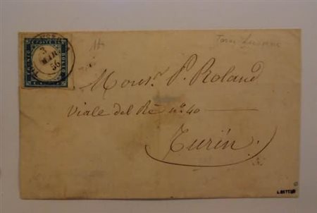 REGNO DI SARDEGNA ANNULLAMENTI - 1856, TORRE LUSERNA (p.7) su 20 c.cobalto...