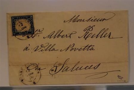 REGNO DI SARDEGNA ANNULLAMENTI - 1859, TORRE LUSERNA (p.7) su 20 c.cobalto...