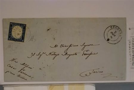 REGNO DI SARDEGNA ANNULLAMENTI - 1859, VALPERGA (p.9) su 20 c. cobalto...