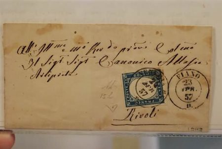 REGNO DI SARDEGNA ANNULLAMENTI - 1857, VENERIA REALE (p.6) su 20 c.cobalto...