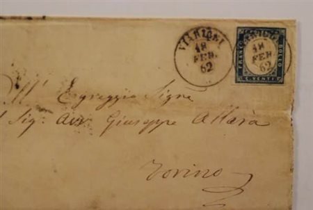 REGNO DI SARDEGNA ANNULLAMENTI - 1862, VIARIGGI (p. 11) su 20 c. celeste...