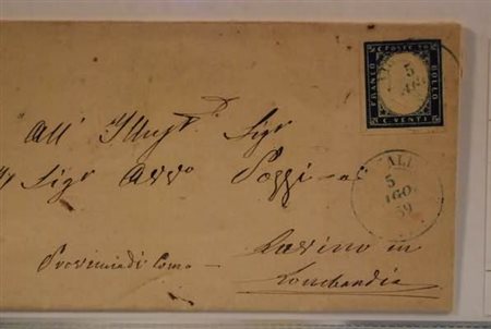 REGNO DI SARDEGNA ANNULLAMENTI - 1859, VIGNALE, doppio cerchio azzurro (p.11)...