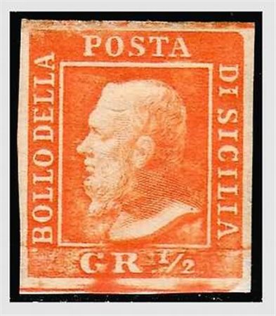 SICILIA - 1859, 1/2 gr. arancio I tavola (1). (Cert. Bottacchi).(GOMMA...
