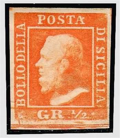 SICILIA - 1859, 1/2 gr. arancio I tavola (1). Fresco. (Cert....