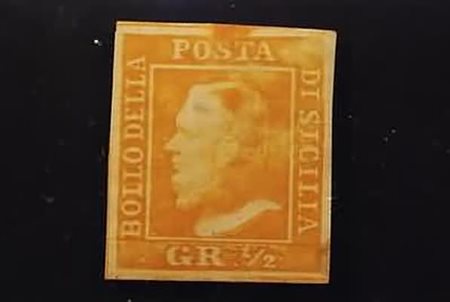 SICILIA - 1859, 1/2 gr. arancio I tavola (1). Da esaminare. (Sorani).(GOMMA...