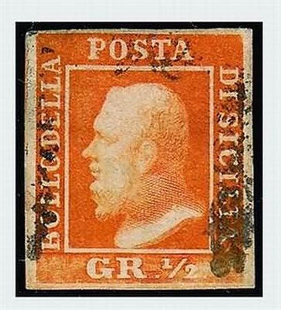 SICILIA - 1859, 1/2 gr. arancio I tavola (1a). (Cert. Bottacchi).(USATO)