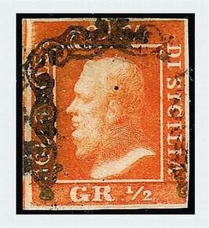 SICILIA - 1859, 1/2 gr. arancio I tavola (1a). (Cert. Bottacchi).(USATO)