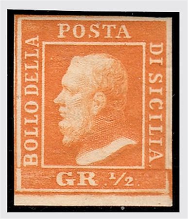 SICILIA - 1859, 1/2 gr. Arancio II tavola (2) gomma integra. Fresco...
