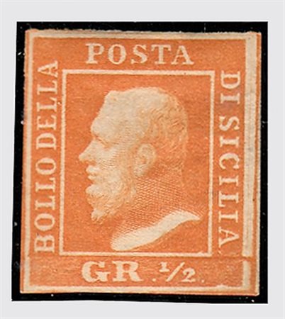 SICILIA - 1859, 1/2 gr. arancio II tavola (2), fresco esemplare.(Em.Diena -...