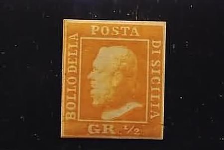 SICILIA - 1859, 1/2 gr. arancio II tavola (2).(GOMMA ORIGINALE)