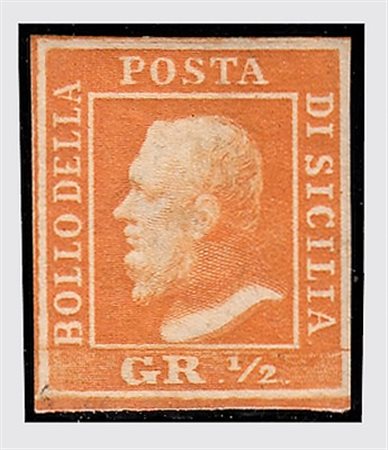 SICILIA - 1859, 1/2 gr. arancio II tavola (2), fresco esemplare ben...