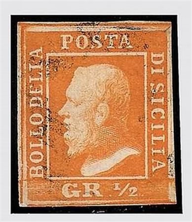 SICILIA - 1859, 1/2 gr. arancio II tavola, carta di Napoli (2a) (Cert....