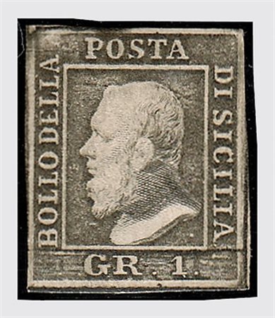 SICILIA - 1859, 1 gr. verde oliva grigiastro II tavola (4), gomma integra....