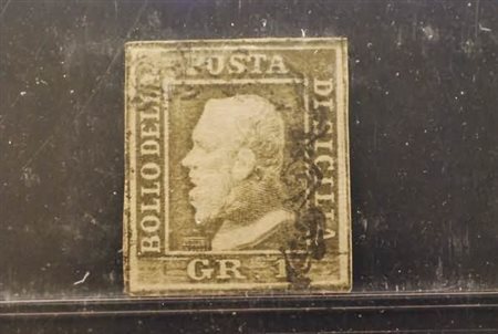 SICILIA - 1859, 1 gr. oliva grigiastro II tavola (4e) ritocco n.69, ben...