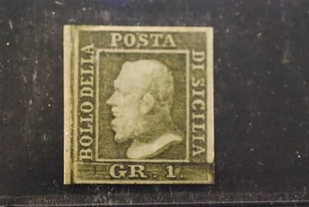 SICILIA - 1859, 1 gr. verde oliva chiaro III tavola (5) gomma integra. Fresco...