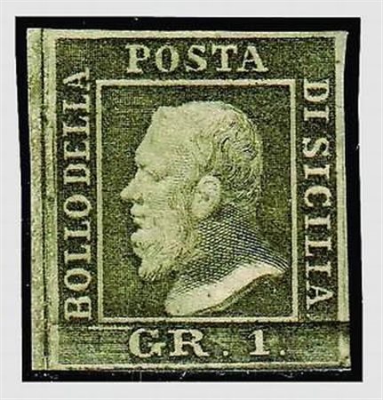 SICILIA - 1859, 1 gr. verde oliva III tavola (5a). (Cert. R. Diena).(GOMMA...