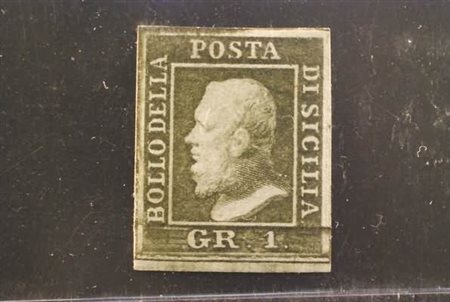 SICILIA - 1859, 1 gr. verde oliva scuro, III tavola (5c) pos. n.93...