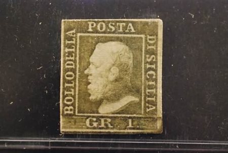 SICILIA - 1859, 1 gr. verde oliva, III tavola (5d). (A. Diena).(GOMMA ORIGINALE)