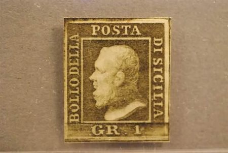 SICILIA - 1859, 1 gr. verde oliva, III tavola (5d). (Cert. Bottacchi).(GOMMA...