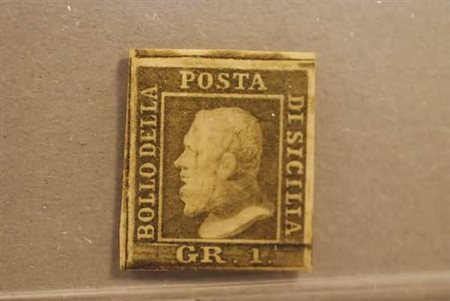 SICILIA - 1859, 1 gr. verde oliva, III tavola (5d). (Cert. Bottacchi).(GOMMA...