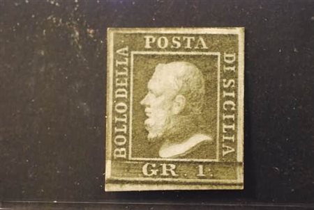 SICILIA - 1859, 1 gr. verde oliva III tavola (5d).(GOMMA ORIGINALE)