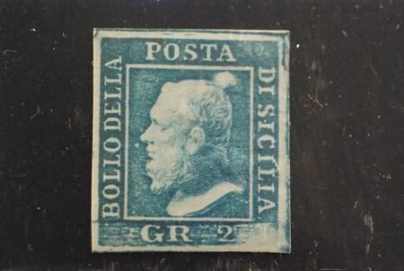 SICILIA - 1859, 2 gr.azzurro, I tavola (6) pos.n.25. Bell'esemplare con la...