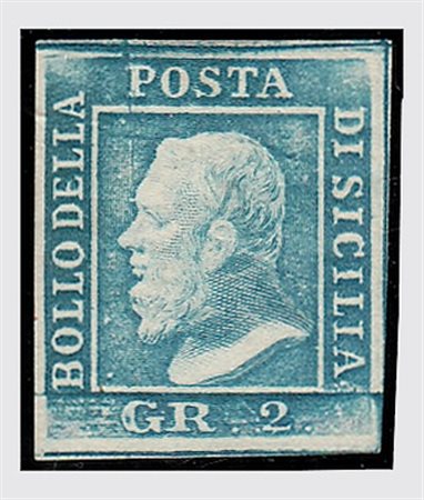 SICILIA - 1859, 2 gr. I tavola azzurro (6) bell'esemplare.(GOMMA ORIGINALE)