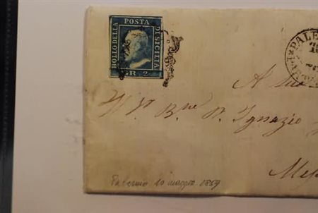 SICILIA - 1859, 2 gr. azzurro I tavola (6) su lettera da Palermo per Messina,...